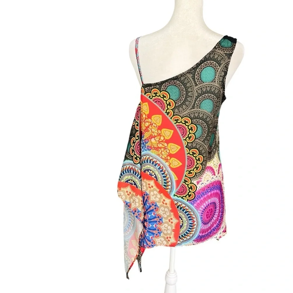RANEE'S Silk Scarf Tunic Blouse Colorful Mandala Print Size Small - Picture 3 of 14